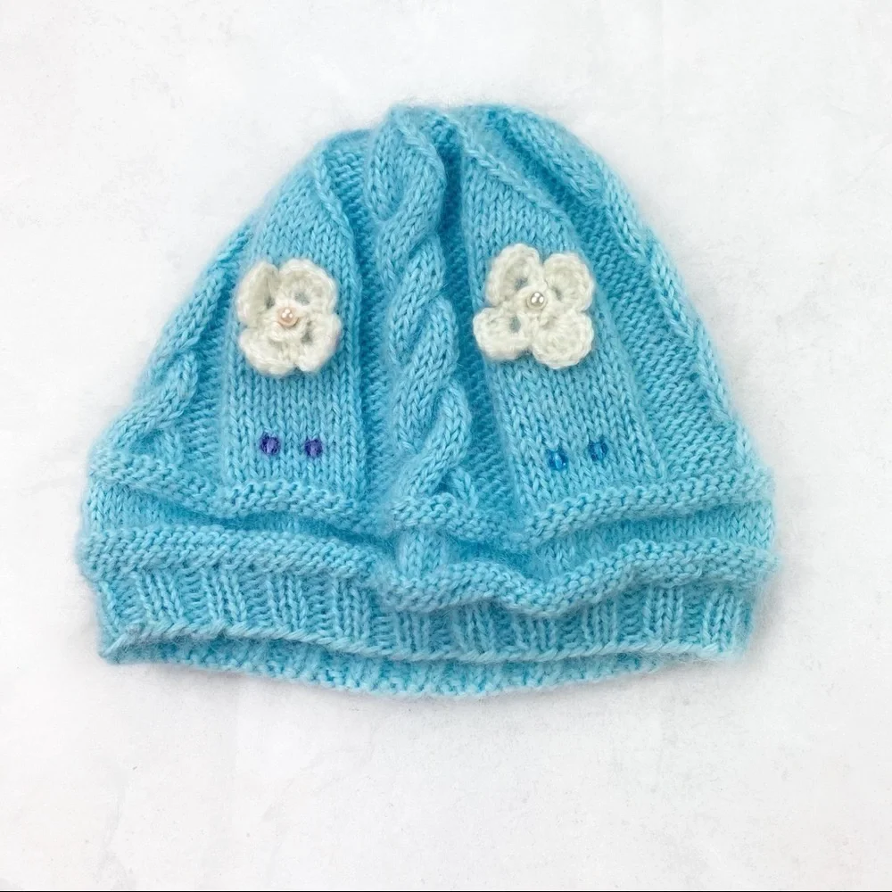 Girls Blue Cable Knit Beanie